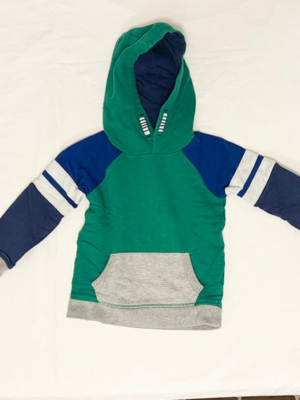 2-3Y | Mini Boden Colorblock Hoodie - Green, Navy, Grey - Lightly worn